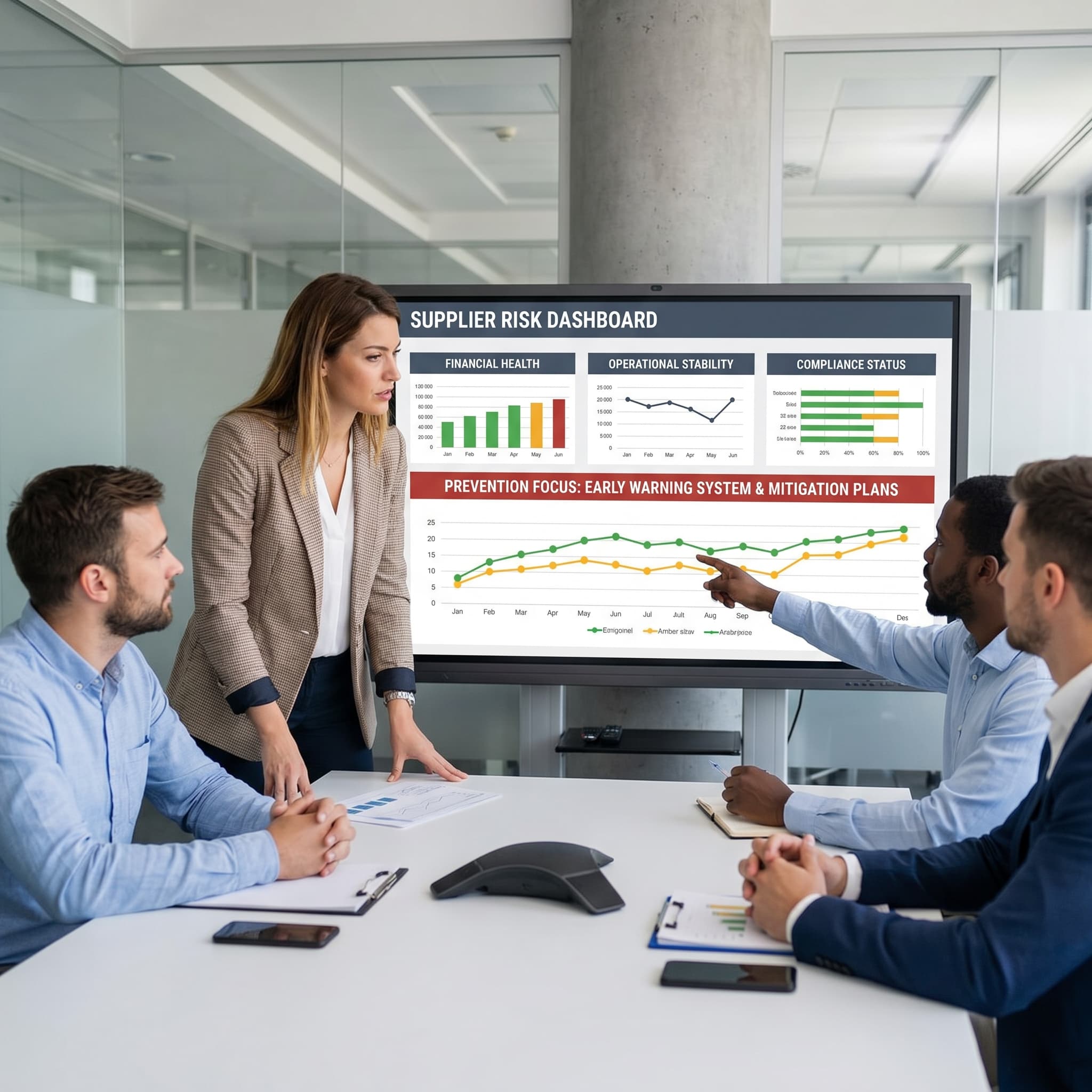 Equipe analisando risco de empresa fraudulenta